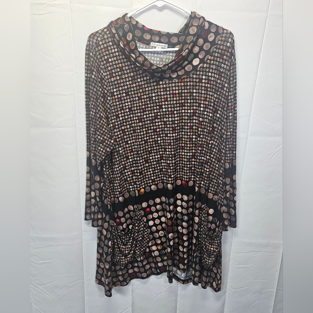 Erin London Multicolor Polka Dot Cowl Neck Top